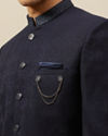 Navy Blue Self design Suit Set image number 1