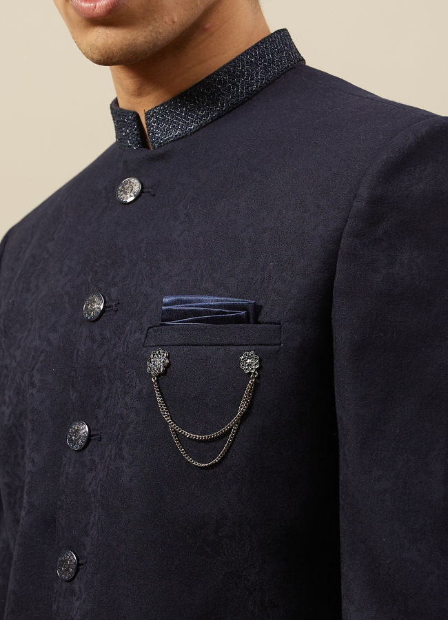 Navy Blue Self design Suit Set image number 1