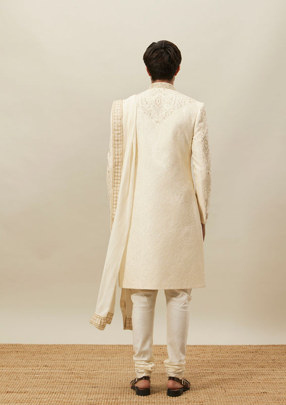 Twamev Men Cream Embroidered Sherwani Set