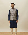 alt message - Manyavar Men Midnight Blue Medallion Patterned Jacket Set image number 2