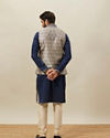 alt message - Manyavar Men Midnight Blue Medallion Patterned Jacket Set image number 4