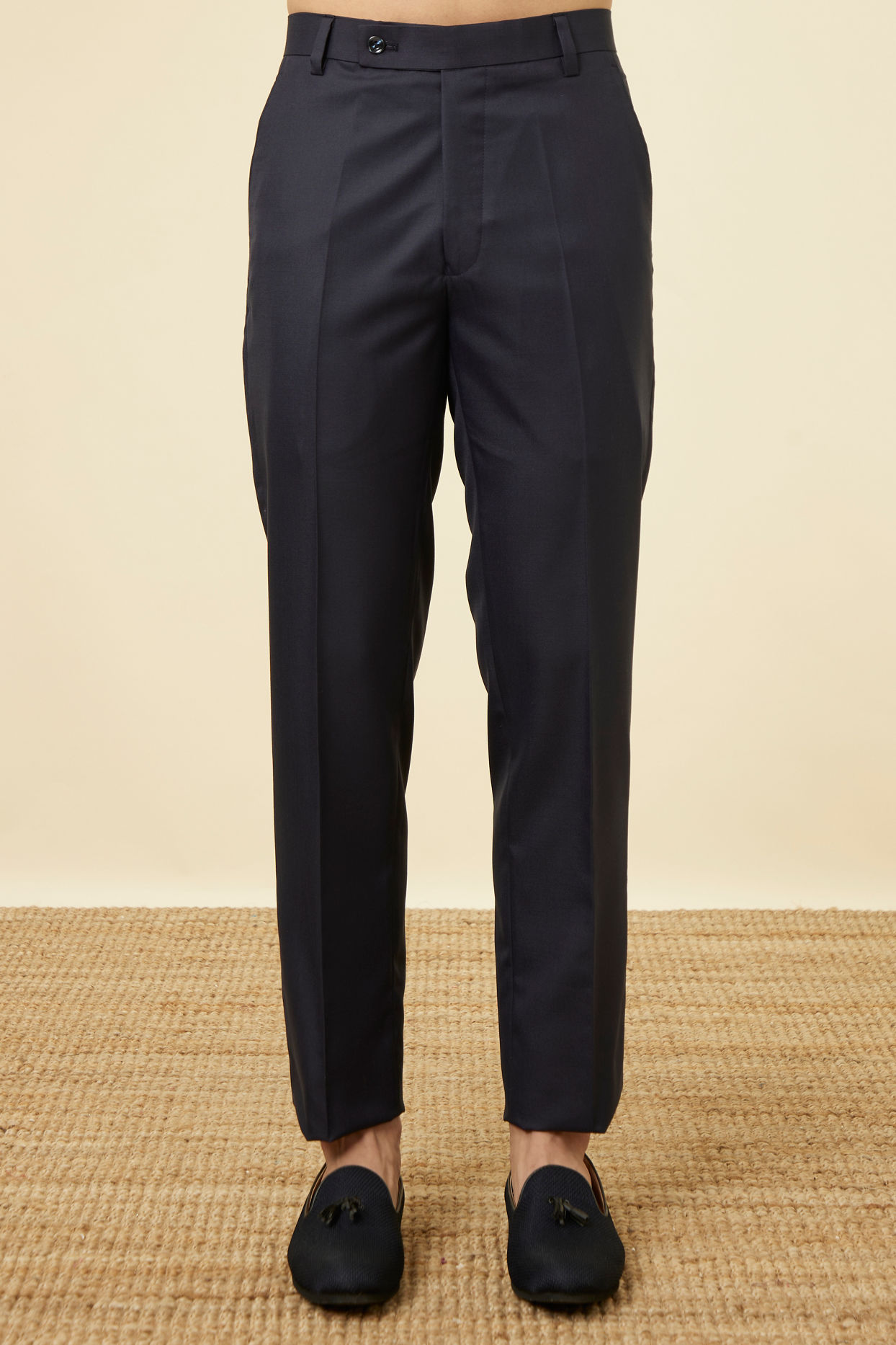 Manyavar Men Dark Sapphire Blue Paisley Patterned Suit