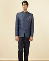 Manyavar Men Dark Sapphire Blue Paisley Patterned Suit