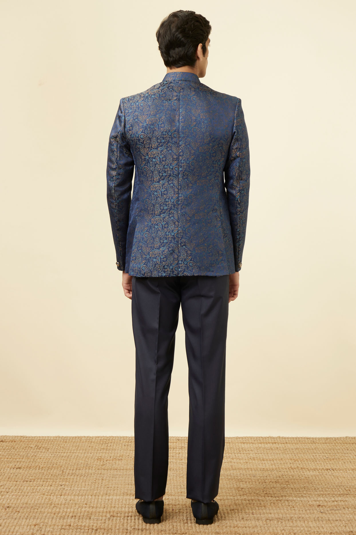 Manyavar Men Dark Sapphire Blue Paisley Patterned Suit