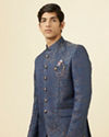 alt message - Manyavar Men Dark Sapphire Blue Paisley Patterned Suit image number 0