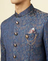 Manyavar Men Dark Sapphire Blue Paisley Patterned Suit