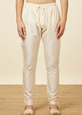 Off White Celebration Wear Self Design Kurta Pajama image number 4