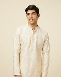 Manyavar Men Off White Celebration Wear Self Design Kurta Pajama