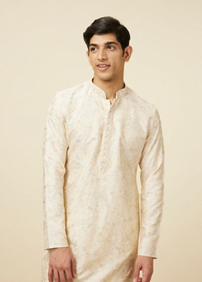 alt message - Manyavar Men Off White Celebration Wear Self Design Kurta Pajama image number 0