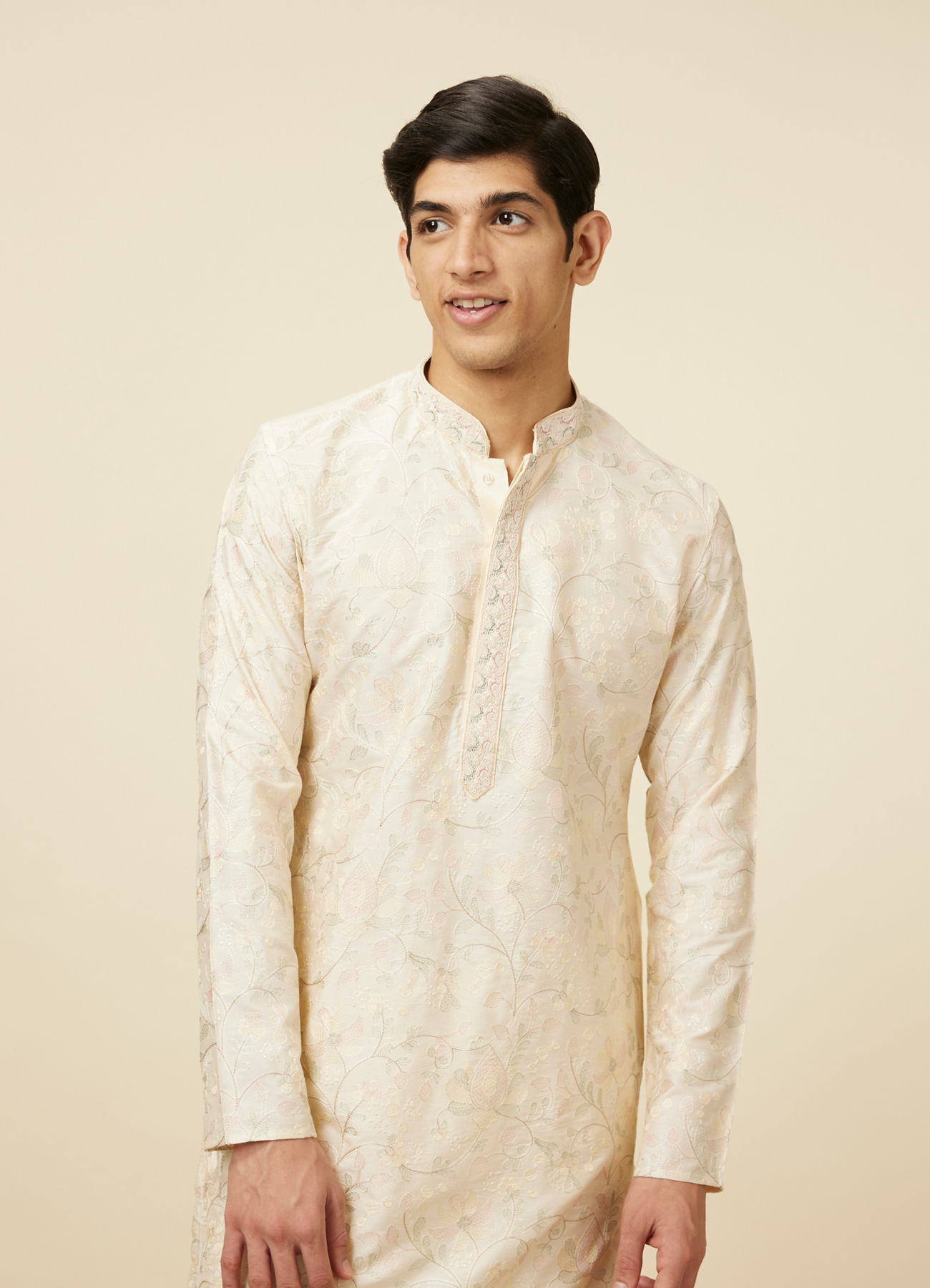 Manyavar Men Off White Celebration Wear Self Design Kurta Pajama