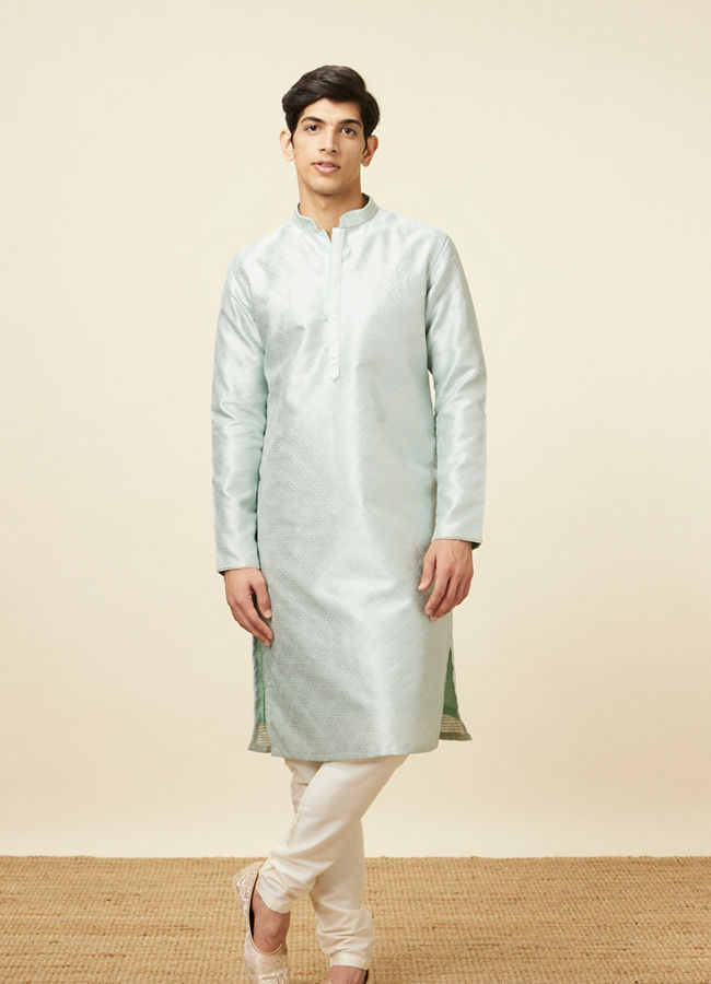 alt message - Manyavar Men Powder Blue Jacquard Kurta Pajama image number 2