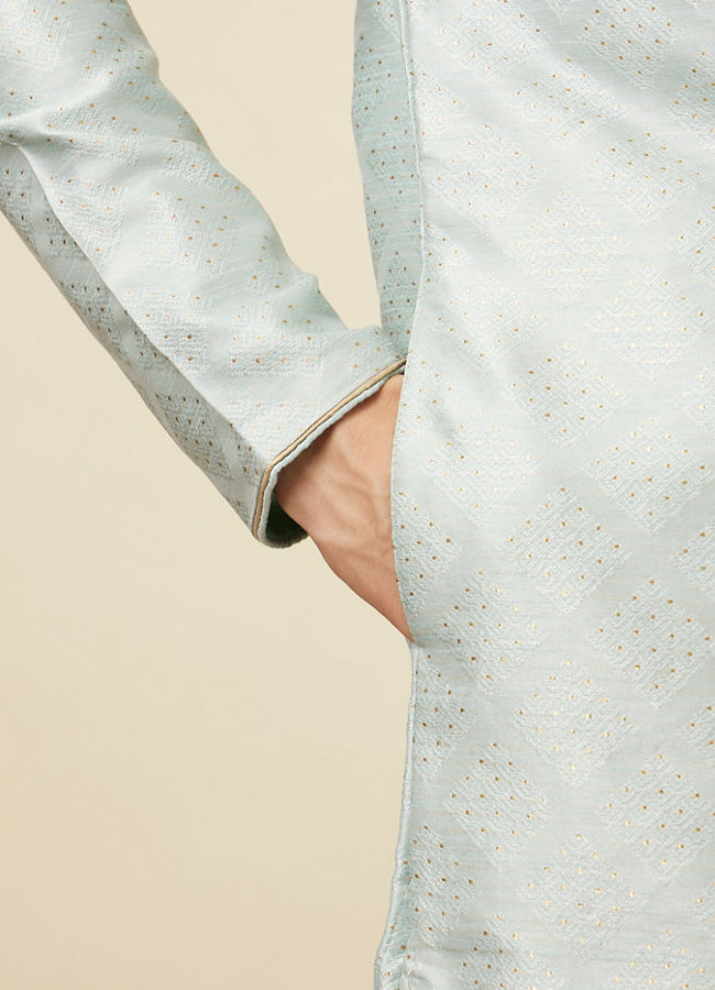 Powder Blue Jacquard Kurta Pajama image number 3