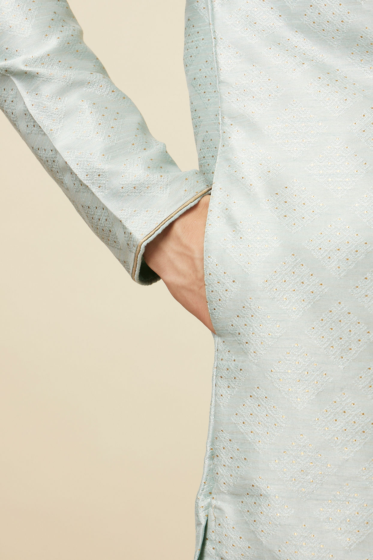 Powder Blue Jacquard Kurta Pajama image number 3