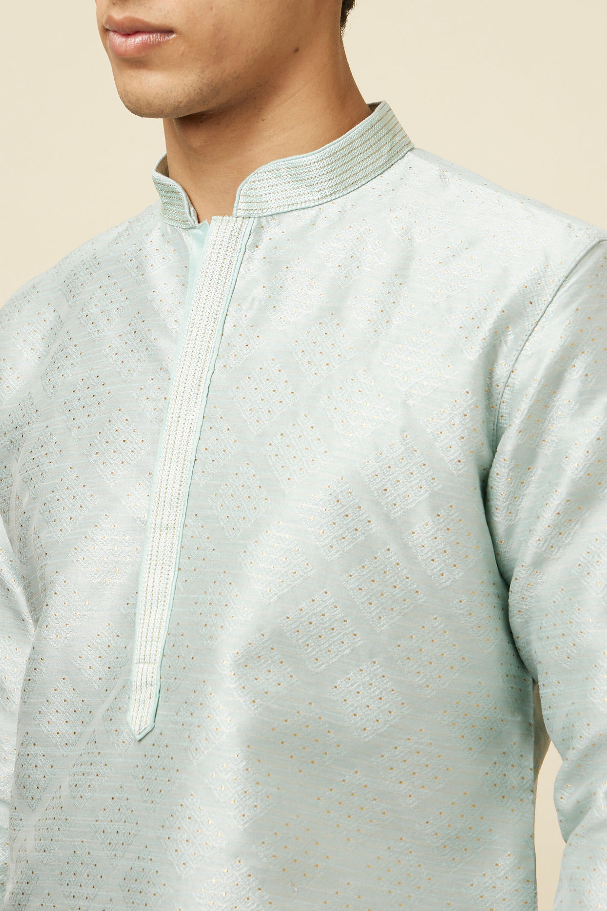 Manyavar Men Powder Blue Jacquard Kurta Pajama
