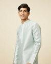 alt message - Manyavar Men Powder Blue Jacquard Kurta Pajama image number 0