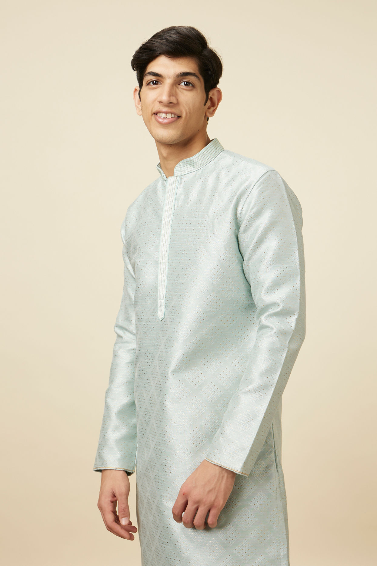 Manyavar Men Powder Blue Jacquard Kurta Pajama