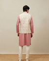 Manyavar Men Pearled Ivory White Floral Patterned Jacket Set