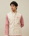 Manyavar Men Pearled Ivory White Floral Patterned Jacket Set image number 0