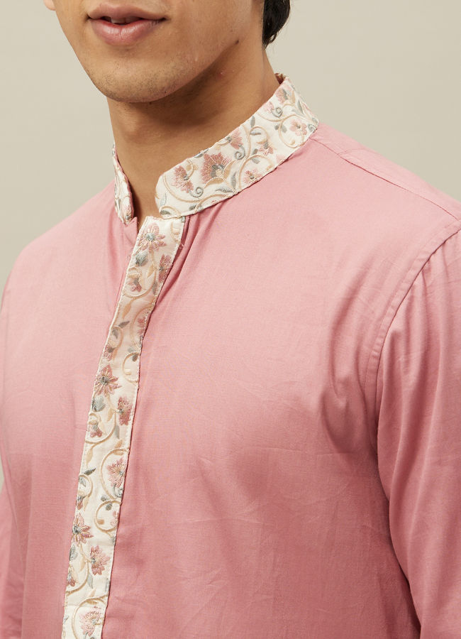 Manyavar Men Pearled Ivory White Floral Patterned Jacket Set