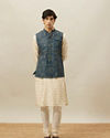 Manyavar Men Pine Green Tribal Art Printed Jacket