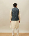 alt message - Manyavar Men Pine Green Tribal Art Printed Jacket image number 3