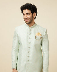 Manyavar Men Tea green Diamond Patterned Indo Western Set