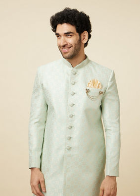 Manyavar Men Tea green Diamond Patterned Indo Western Set
