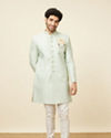 Manyavar Men Tea green Diamond Patterned Indo Western Set