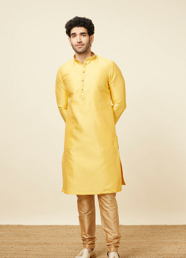 alt message - Manyavar Men Vibrant Yellow Kurta Pajama image number 2