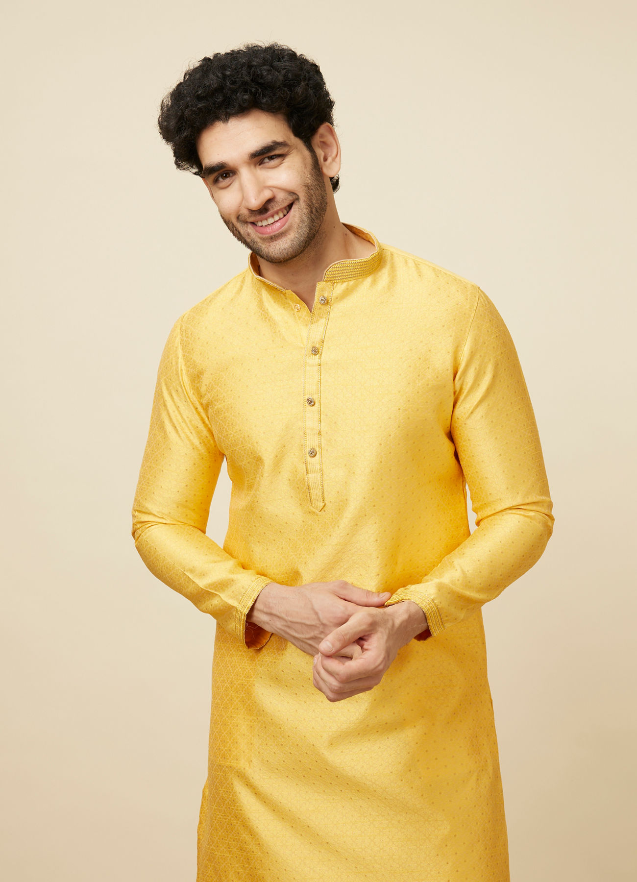 Manyavar Men Vibrant Yellow Kurta Pajama