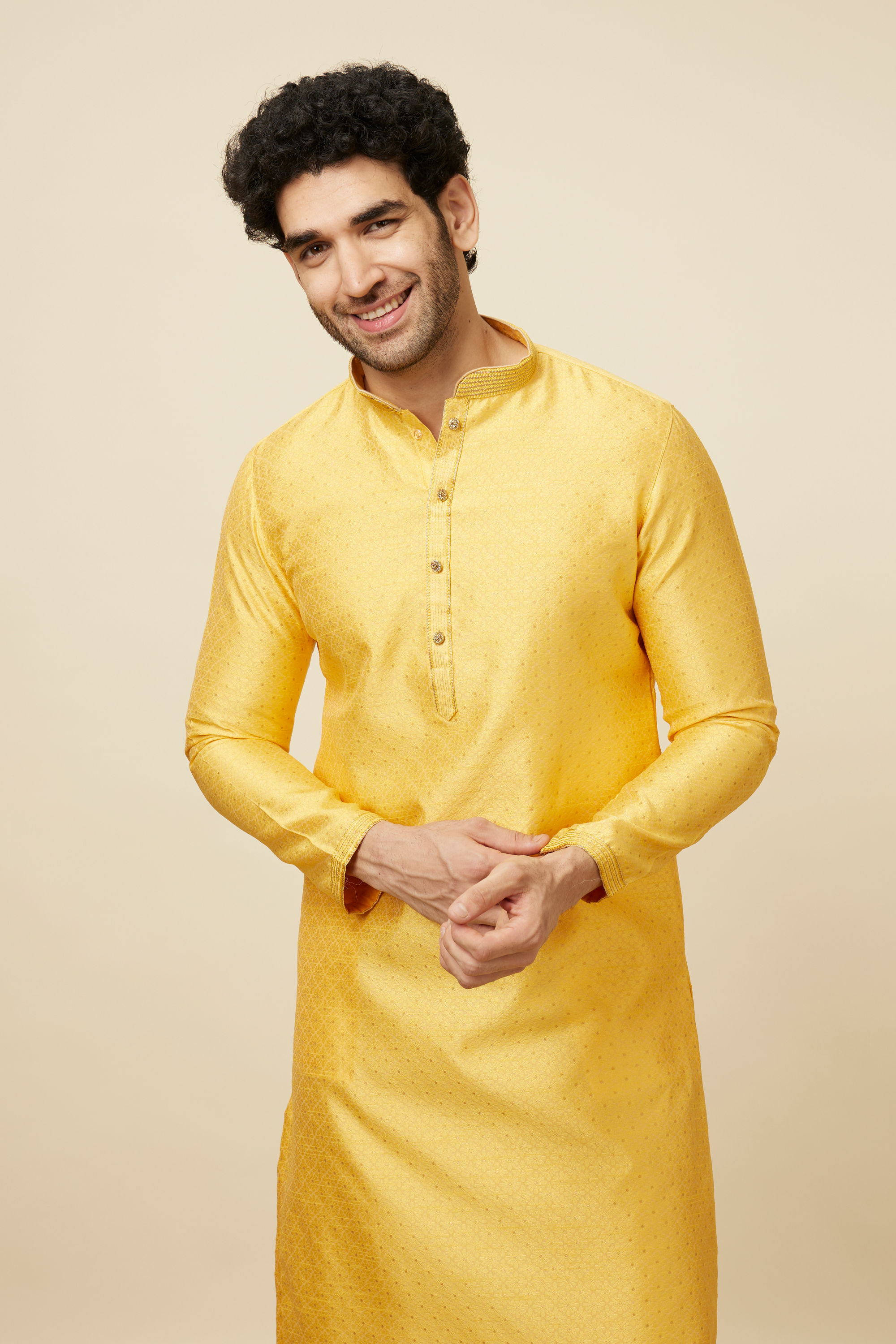 Manyavar Men Vibrant Yellow Kurta Pajama