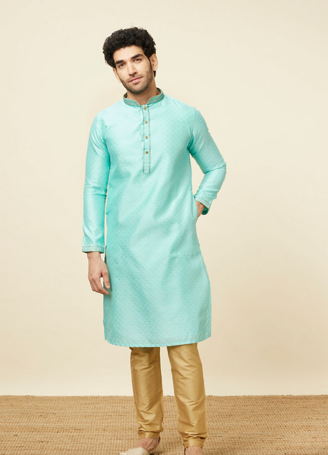 alt message - Manyavar Men Vibrant Green Kurta Pajama image number 2