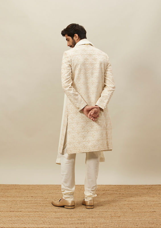 Twamev Men Cream Heavy Embroidery Sherwani Set