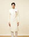 Manyavar Men Light Cream Self Design Sherwani