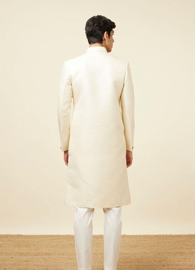 Light Cream Self Design Sherwani image number 5