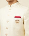Manyavar Men Light Cream Self Design Sherwani