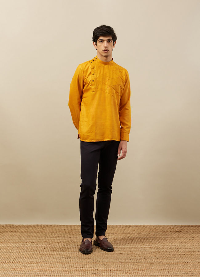 Manyavar Men Amber Orange Angrakha Style Short Kurta