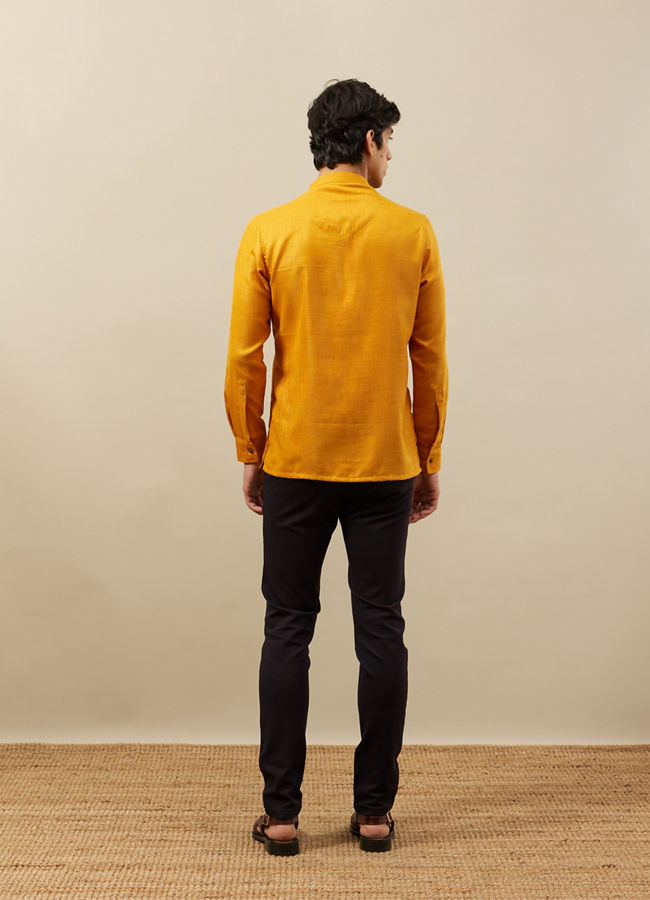 alt message - Manyavar Men Amber Orange Angrakha Style Short Kurta image number 3