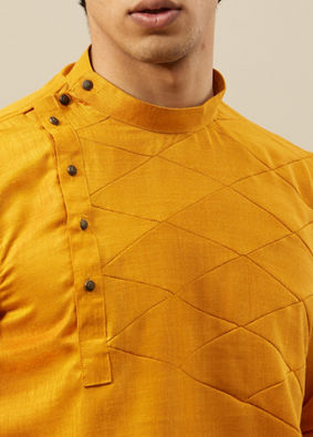 Manyavar Men Amber Orange Angrakha Style Short Kurta