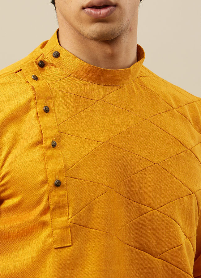Manyavar Men Amber Orange Angrakha Style Short Kurta