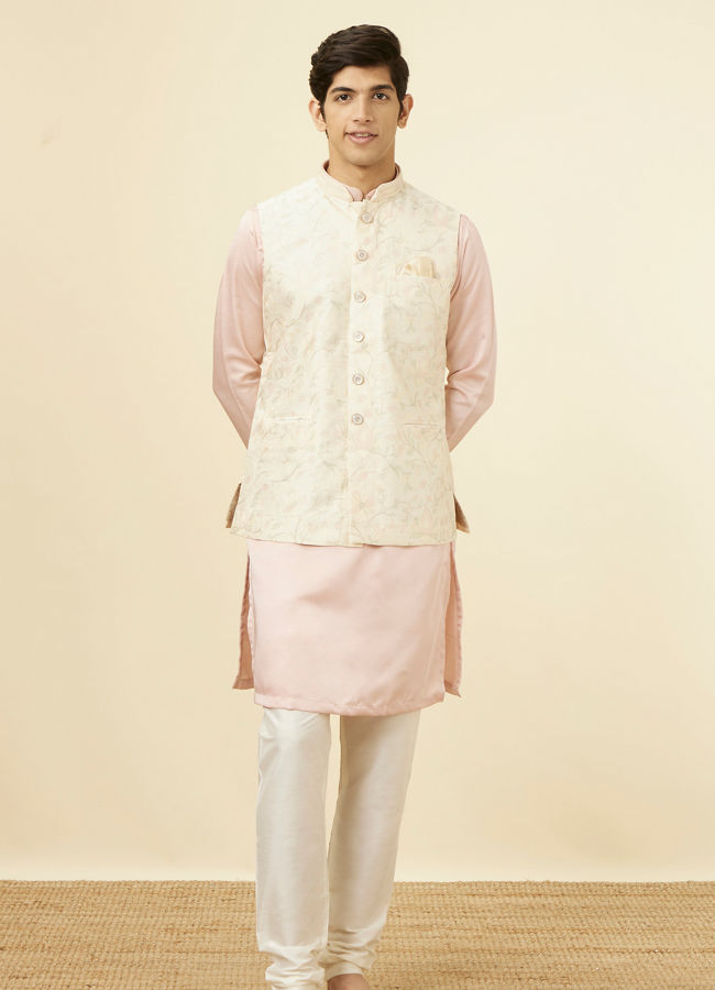 Manyavar Men Cream Self Design Jacket