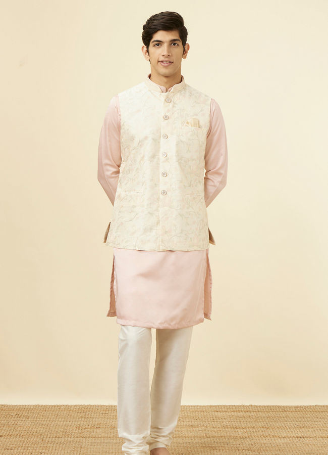 alt message - Manyavar Men Cream Self Design Jacket image number 2