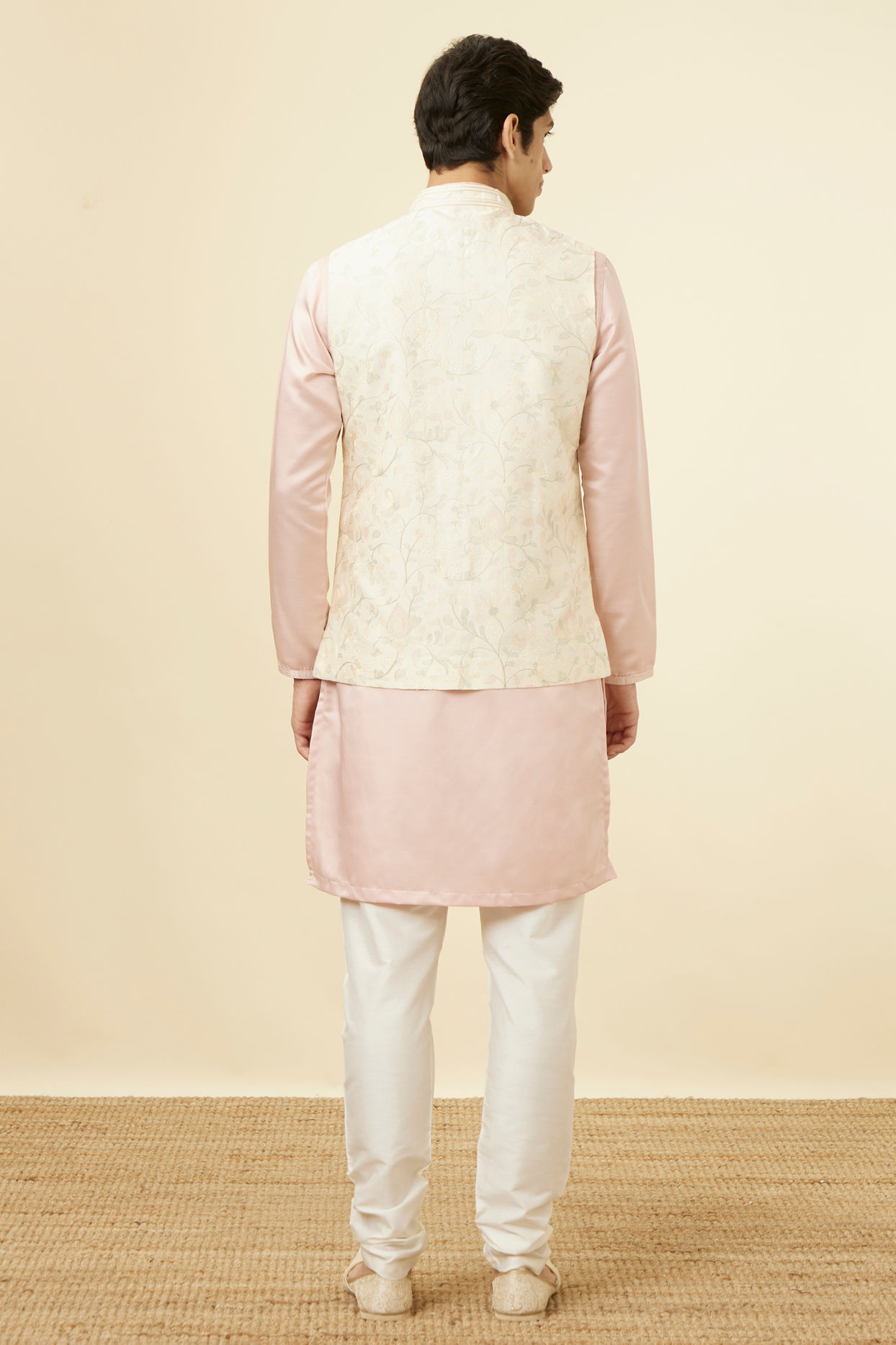 Manyavar Men Cream Self Design Jacket