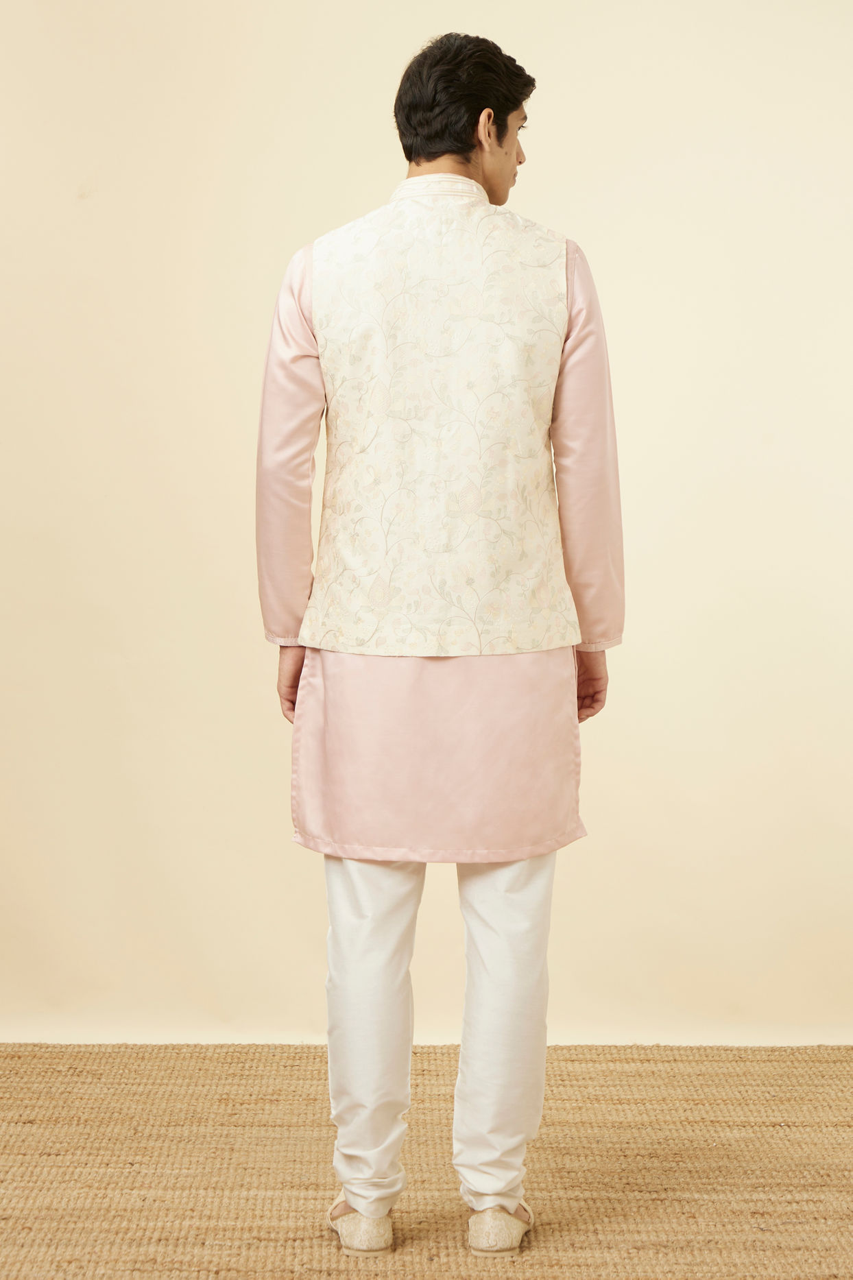 alt message - Manyavar Men Cream Self Design Jacket image number 3