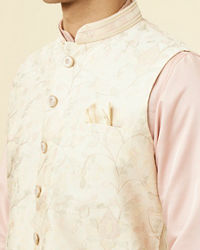 Manyavar Men Cream Self Design Jacket