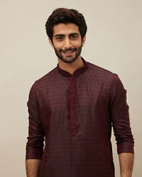 Manyavar Men Maroon Ogee Patterned Kurta Set