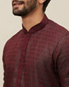 alt message - Manyavar Men Maroon Ogee Patterned Kurta Set image number 1