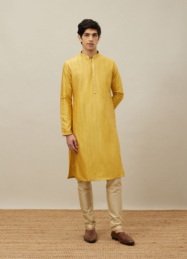 Manyavar Men Aurora Gold Vertical Patterned Kurta Set