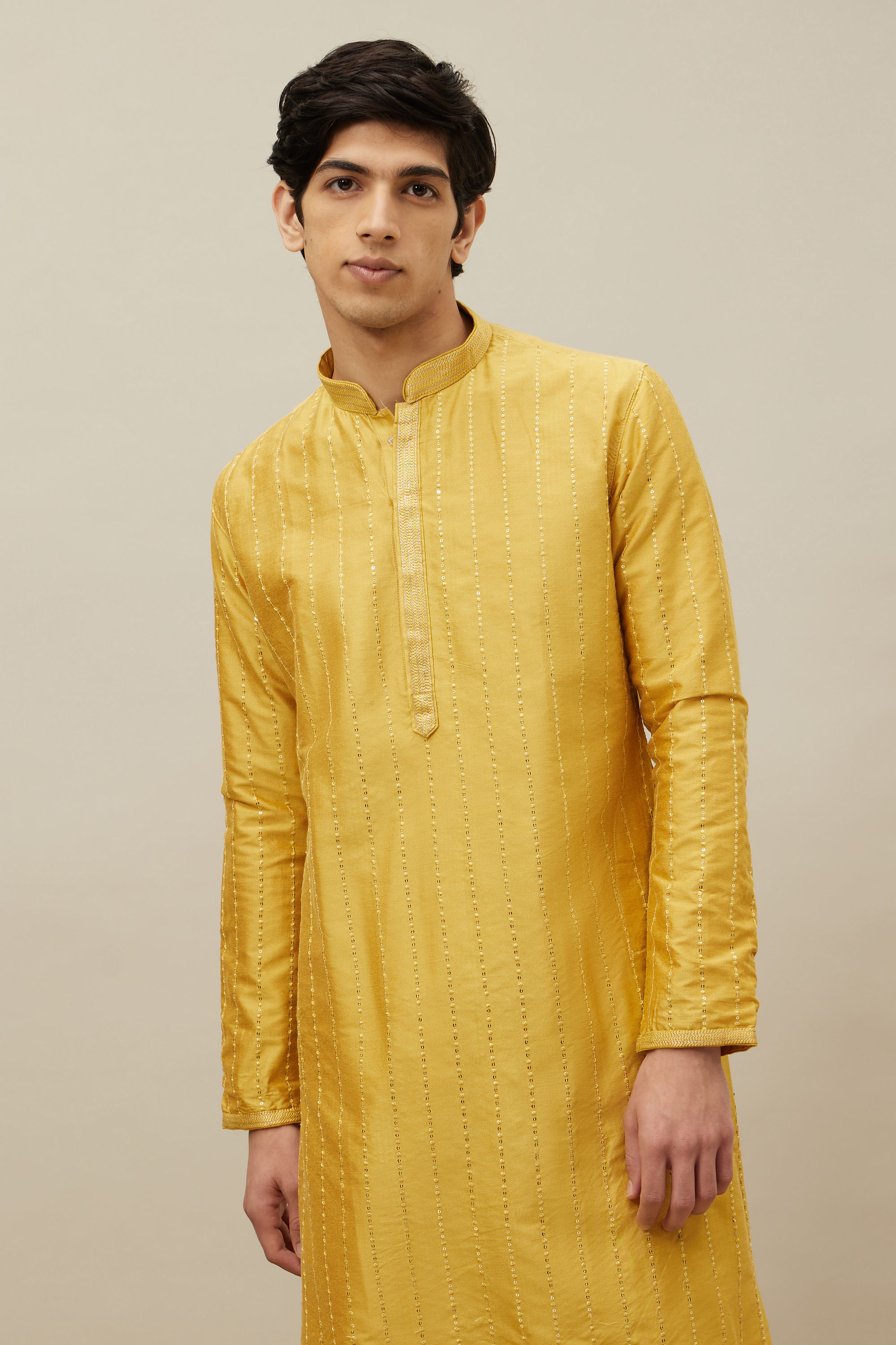 Manyavar Men Aurora Gold Vertical Patterned Kurta Set