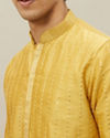 alt message - Manyavar Men Aurora Gold Vertical Patterned Kurta Set image number 1